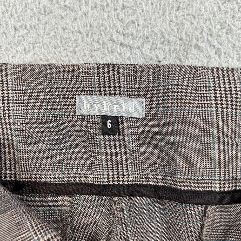 Hybrid Pants Womens 6 Brown Glen Plaid Side Zip Flare Trouser Career Dress Work - Picture 6 of 16
